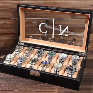 Custodia per orologio, scatola per orologio personalizzata in pelle PU nera per uomo, regalo per sposo, organizer per orologio, scatola per orologio, regalo per papà, regalo per testimone di nozze