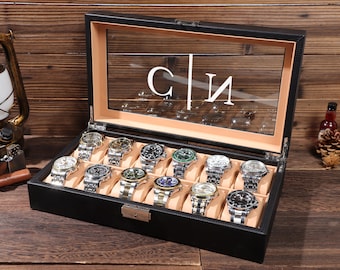 Watch Case, Personalised Black PU Leather Watch Box for Men, Groom's Gift, Watch Organizer, Watch Box, Father's gift, Best Man Gift