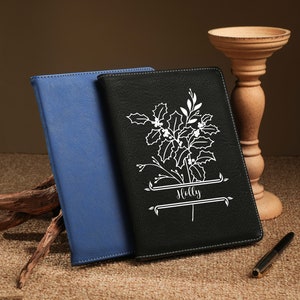 Monthly Flower Refillable leather journal, Personalized Leather Padfolio, Leather binder cover, Personalize Graduation Gift, For Him