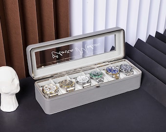 Caja de piel personalizada para relojes, regalo personalizado, estuche para relojes, organizador de relojes, estuche para 6 relojes, caja para relojes con tapa de cristal