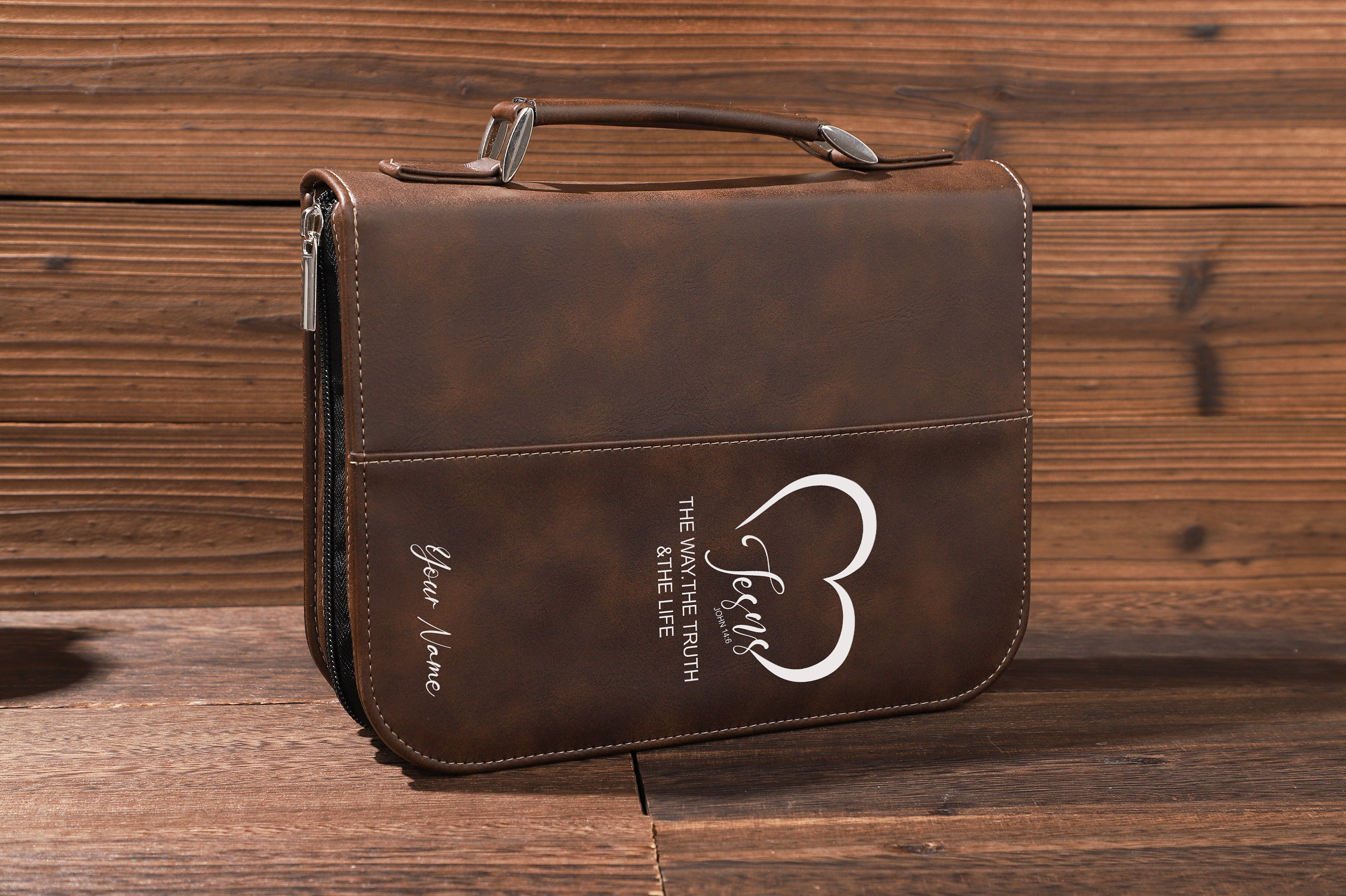 Personalized Leather Bible Cover, Engraved Bible Cover, Customized Book Cover, Bible Cover with Zipper, Religious Gift, Zipper Book Cover