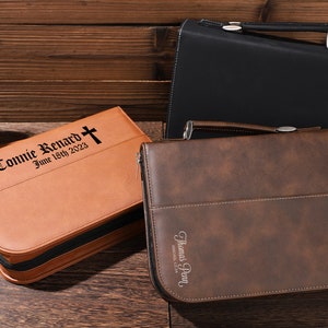 Personalized Leather Bible Cover, Engraved Bible Cover, Customized Book Cover, Bible Cover with Zipper, Religious Gift, Zipper Book Cover