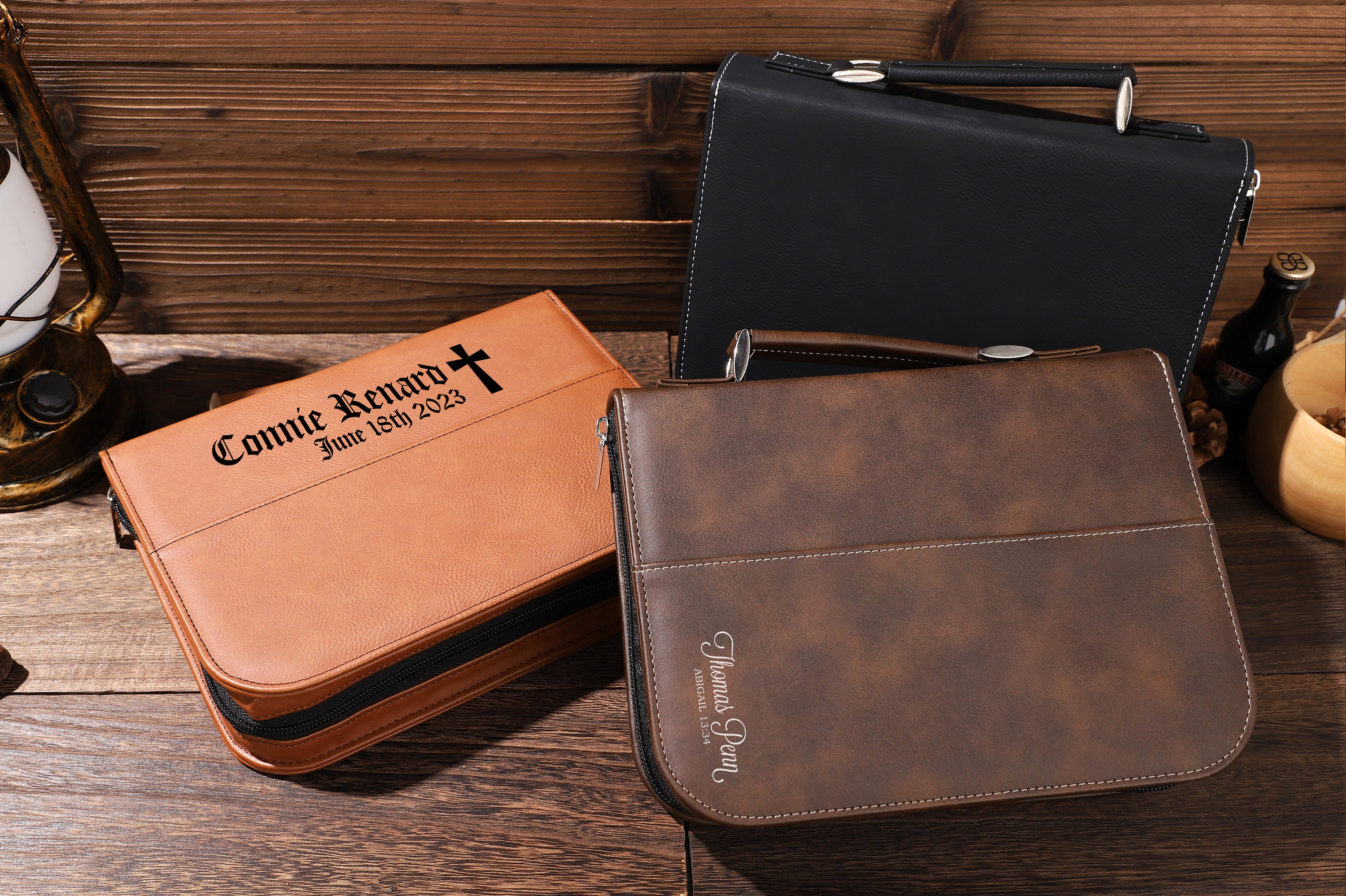 Personalized Leather Bible Cover, Engraved Bible Cover, Customized Book Cover, Bible Cover with Zipper, Religious Gift, Zipper Book Cover