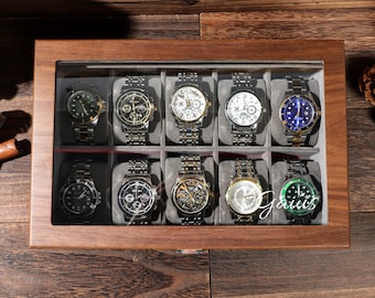 Scatola porta orologi da 10 scomparti, scatola porta orologi in pelle personalizzata per uomo, regalo personalizzato per lo sposo, custodia per orologi, organizer per orologi, regalo per il papà