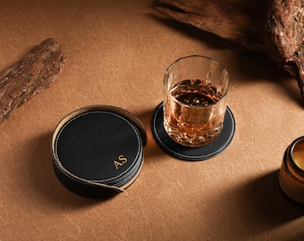 Personalized Gifts Coaster Set, Handcrafted Leather Cup Coaster Set, Housewarming Gifts, Engraved Coasters, Coaster Set, Gift for New Home