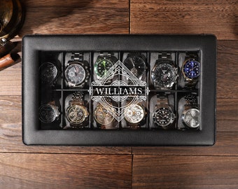 Personalised Black PU Leather Watch Box for Men, Watch Case, Watch Organizer, Watch Storage, Father's gift, Best Man Gift, Customized name