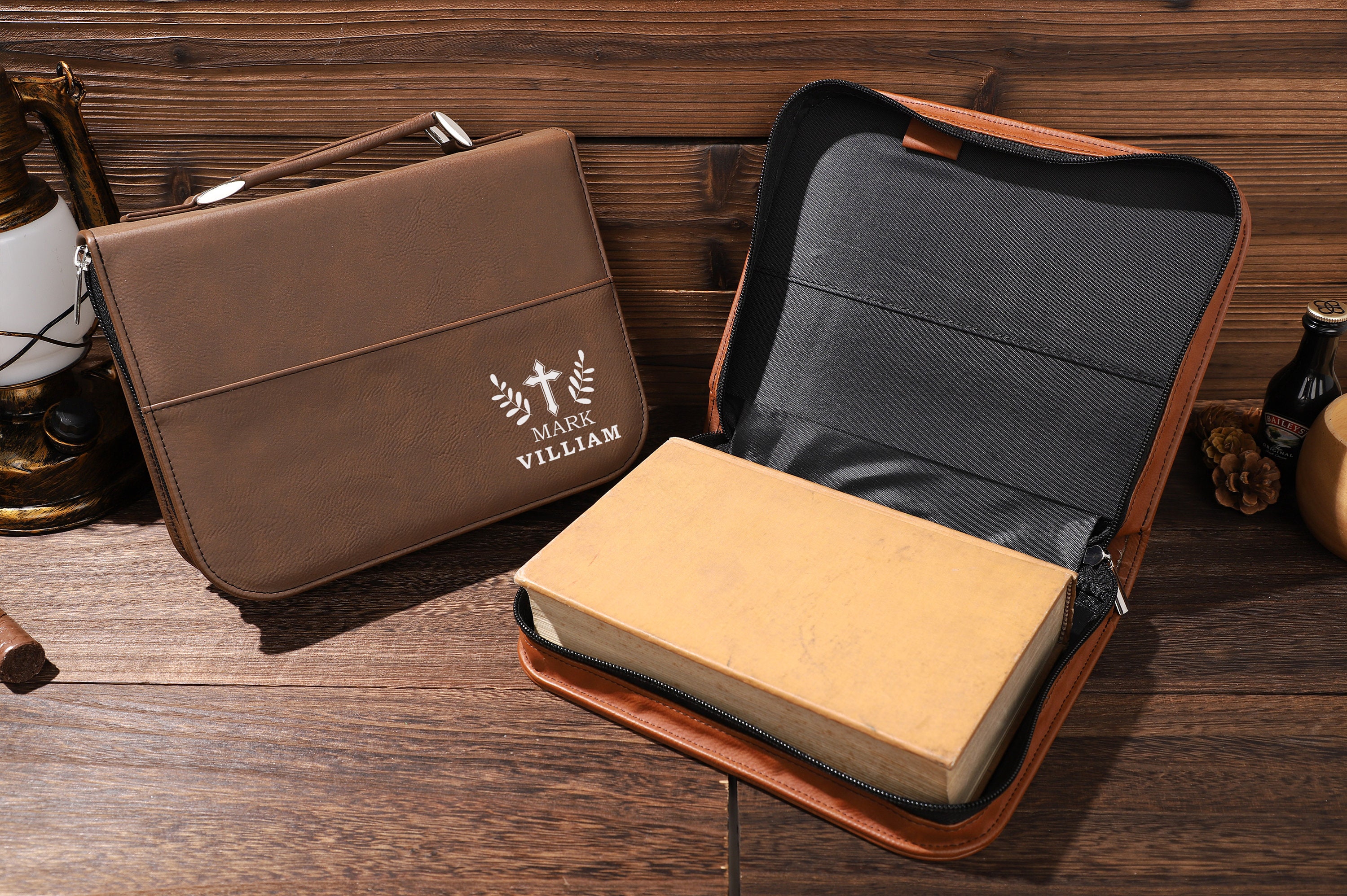 Personalized Leather Bible Cover, Engraved Bible Cover, Customized Book Cover, Bible Cover with Zipper, Religious Gift, Zipper Book Cover