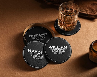 Handcrafted Leather Cup Coaster Set, Personalized Gifts Coaster Set, Housewarming Gifts, Engraved Coasters, Coaster Set, Gift for New Home