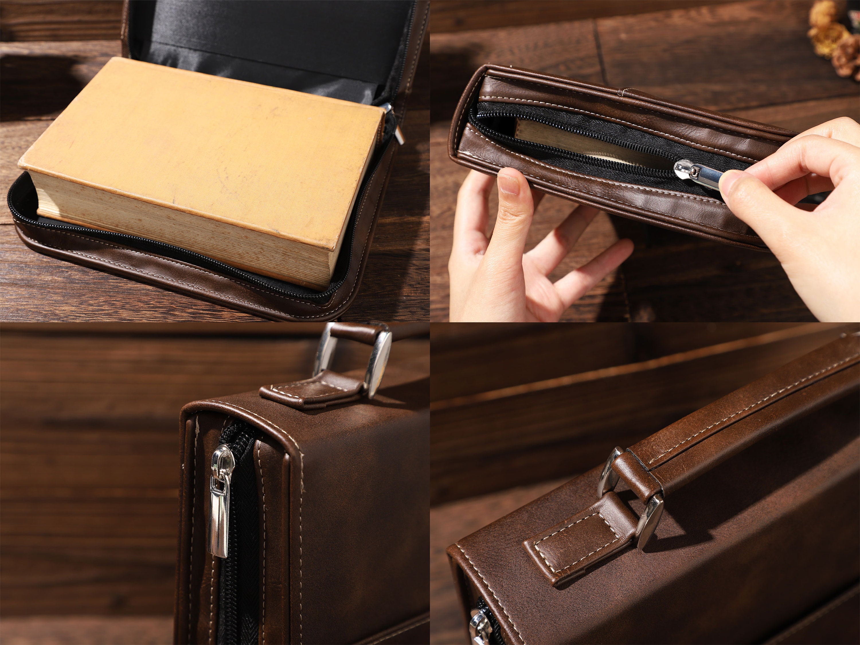 Personalized Leather Bible Cover, Engraved Bible Cover, Customized Book Cover, Bible Cover with Zipper, Religious Gift, Zipper Book Cover
