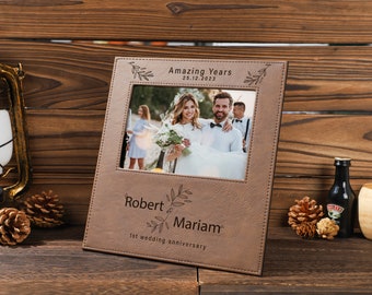 Custom Engraved Frame, Personalized Leatherette Photo Frame with Glass, Picture Frame, Family Picture Frame, Picture Display, Wedding Gift