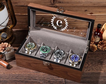 Personalised Watch Organizer, Personalized Groom&#39;s Gift, Leather Watch Box for Men, Watch Case, 4Slot Watch Case, Father&#39;s Gift