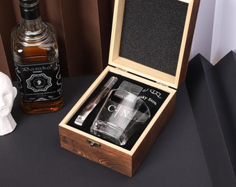Personalized Whiskey Glass Set with Wooden Box, Father&#39;s Day Gift, Custom Whisky Gift Set with Chilling Stones for Him, Best Man Gift