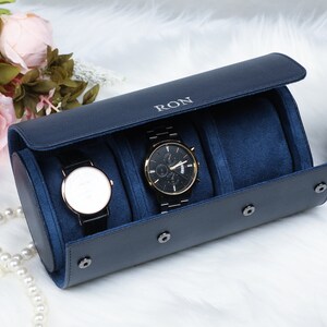 Gepersonaliseerde horlogecadeaus voor vaders, leren horlogekast, reishorlogedoos, cadeau bruidegom, luxe leren horlogekast rol voor horloges