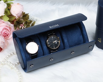 Cadeaux de montre personnalisés pour les papas, boîtier de montre en cuir, boîte de montre de voyage, cadeau de marié, rouleau de boîtier de montre en cuir de luxe pour montres