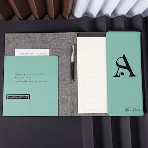 Portfolio personnalisé avec emplacement pour cartes, portfolio en cuir personnalisé, portfolio rechargeable, cadeau de bureau, carnet de notes personnalisé, cadeau de fête des pères