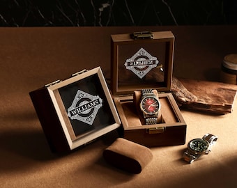 Personalised Watch Case, Wooden Watch Case, Personalized Groom's Gift, Mens Gift, Anniversary Gift, Birthday Gift for Men, Christmas Gift