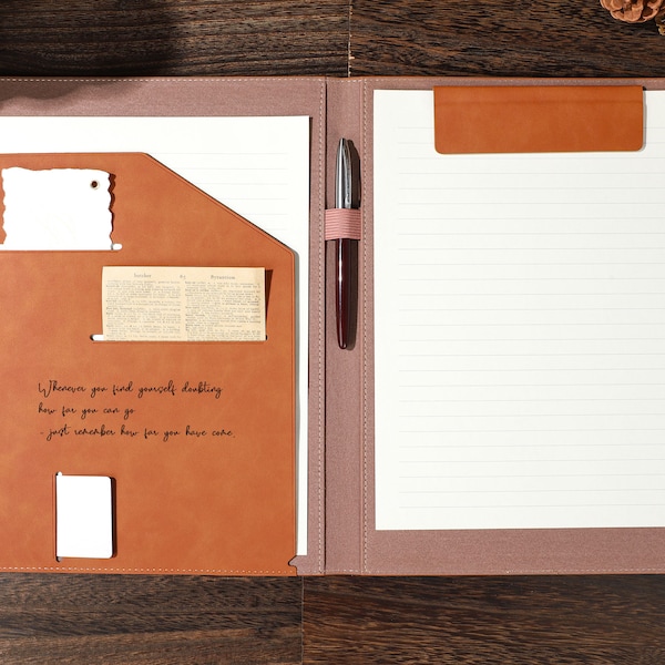 Leather Portfolio with Clipboard, Padfolio with name, Custom Engraved Portfolio, Custom A4 Business Organizer, Gift for Father,Business Gift