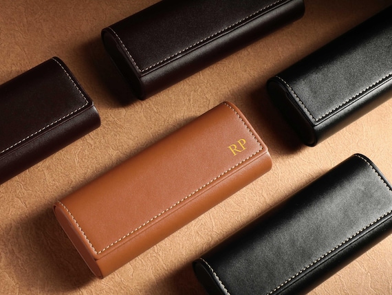 Custom Eyeglasses Holder, Personalized Glasses Case, Vintage Magnetic Vegan Leather Glasses Case,  Best Man Gift, Gift for Dad