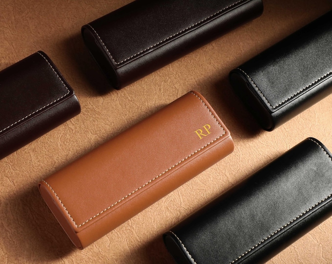 Custom Eyeglasses Holder, Personalized Glasses Case, Vintage Magnetic Vegan Leather Glasses Case,  Best Man Gift, Gift for Dad