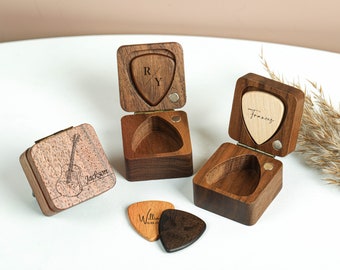 Personalized Wooden Guitar Picks Box, Musicians Plectrum Box, Guitar Player Gift, Wood Guitar Plectrum Organizer Music, Valentine's Day gift