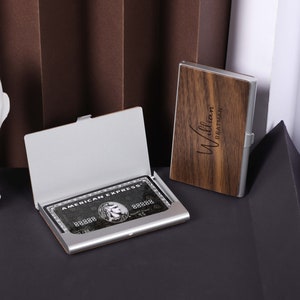 Porta-cartões de visita de madeira personalizado, porta-cartões gravado personalizado, presente de colega de trabalho para ele, presente de negócios para homens/mulheres, presentes de dia dos pais