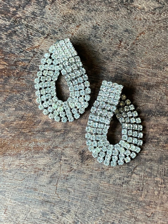 Unique Vintage 1990s Rhinestone Clip-On Earrings - image 1