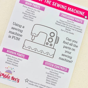 Parts of the Sewing Machine l Learn To Sew Worksheets l Printable Teaching Aid l Kids Sewing Lesson