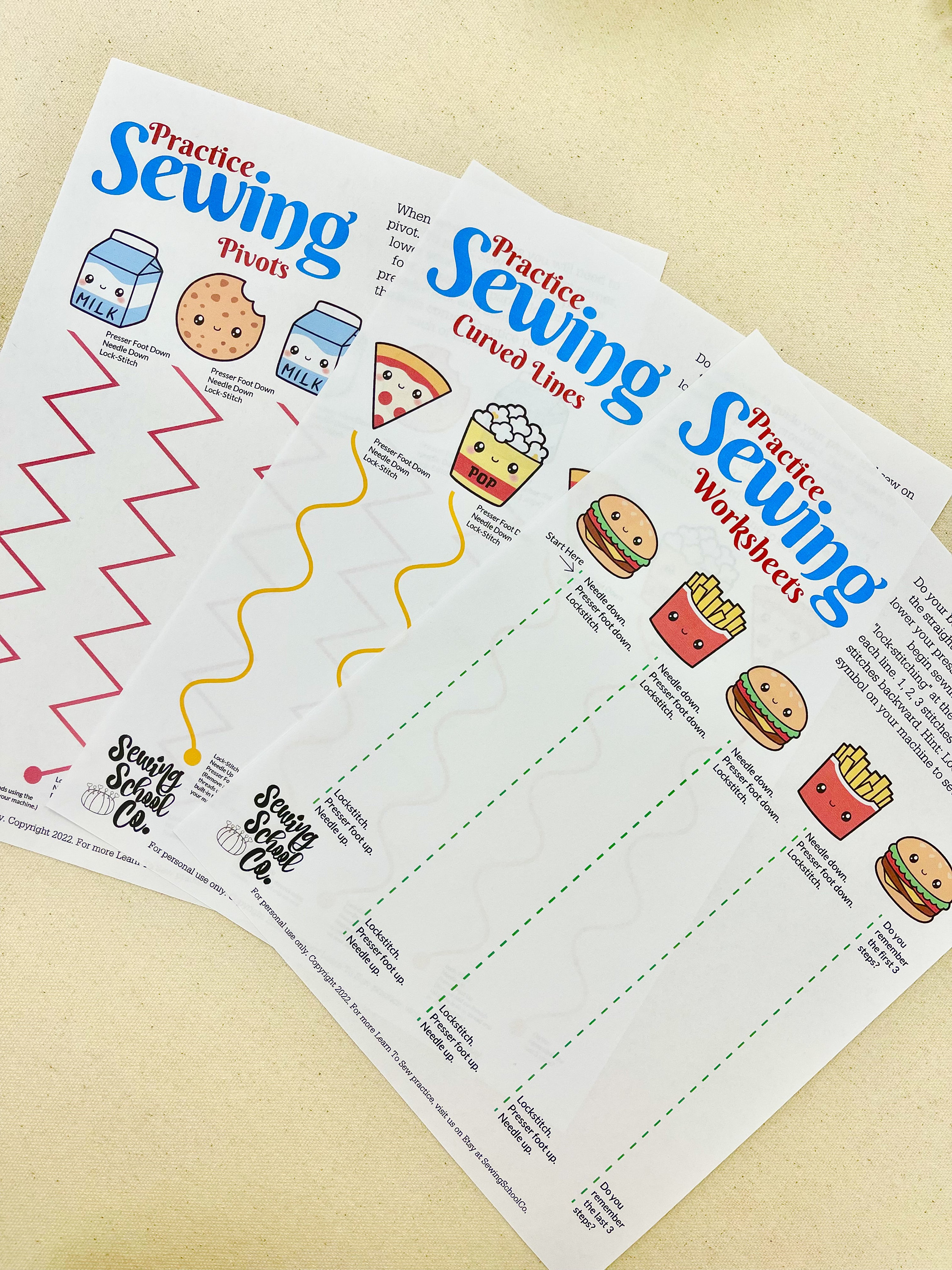 Beginner Practice Sewing Worksheets I Straight Line, Curved Lines ...