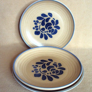 3PCS Vintage Pfaltzgraff Folk Art SALAD DESSERT PLATES 7&quot; Blue Floral