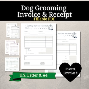 Dog Grooming Invoice and Receipt | Dog Groomer Business Forms | Fillable PDF | Digital Download | U.S. Letter & A4 | Dog Groomer Documents
