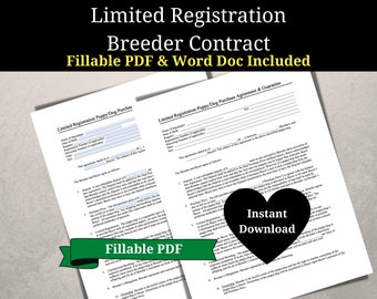 Dog Breeder Contract, Limited Registration Puppy (Fillable PDF & Word Document