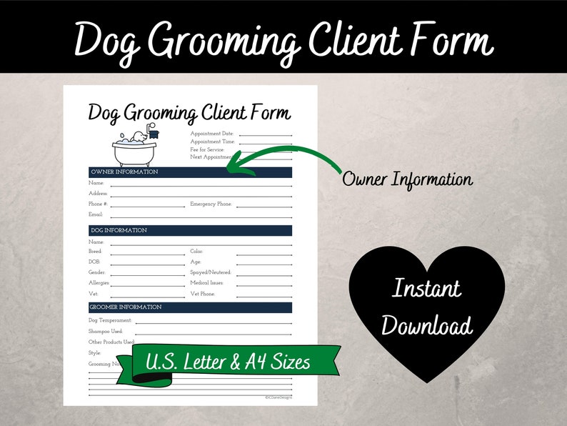 Dog Grooming Client Form Dog Grooming Business Form Dog - Etsy