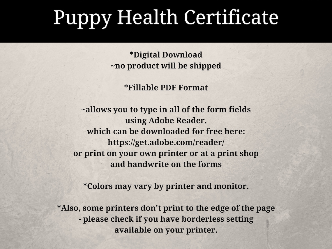 Printable Puppy Health Certificate | Editable PDF | Veterinarian Health Certificate | Puppy ...