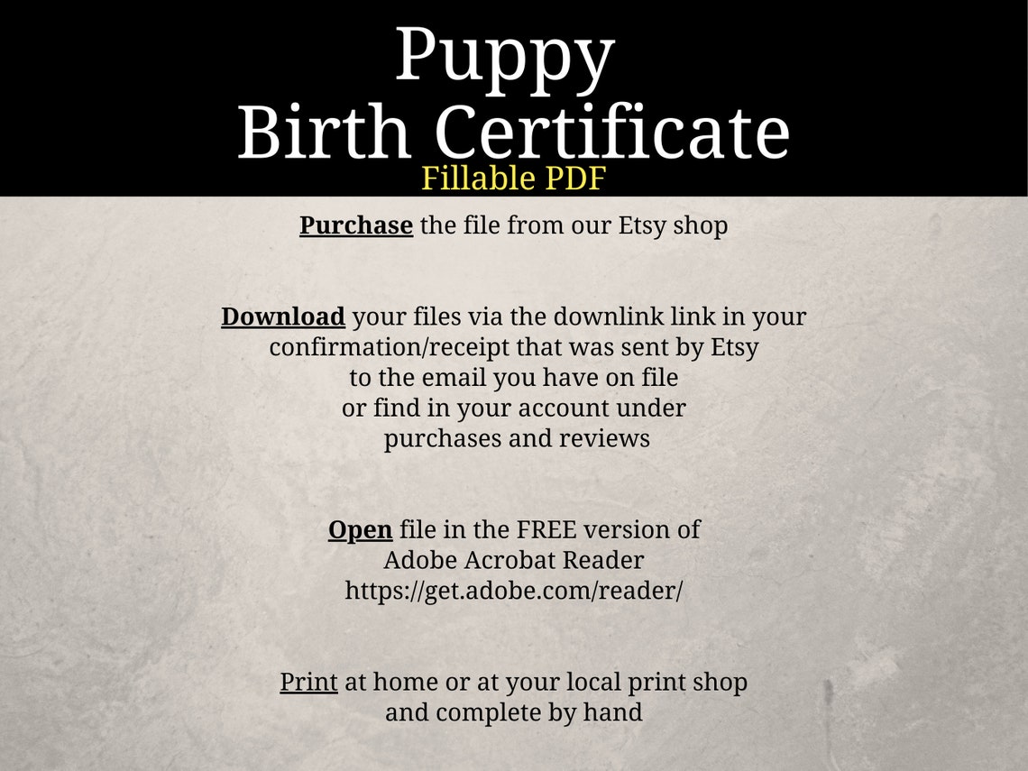 Printable Puppy Birth Certificate - Customize With Any Dog's Info, Easy ...