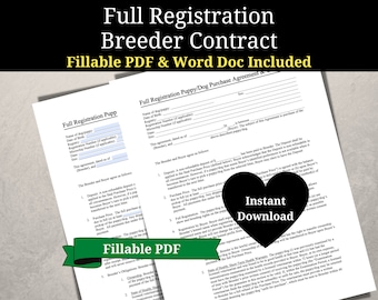 Dog Breeder Full Registration Contract, Fillable PDF & Word
