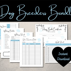Hundezüchter Paket, Whelping Records & Checkliste, Welpe Weight Tracker, Dam Temperaturkontrolle, Welpe Geburtsurkunde, Gesundheitsdaten