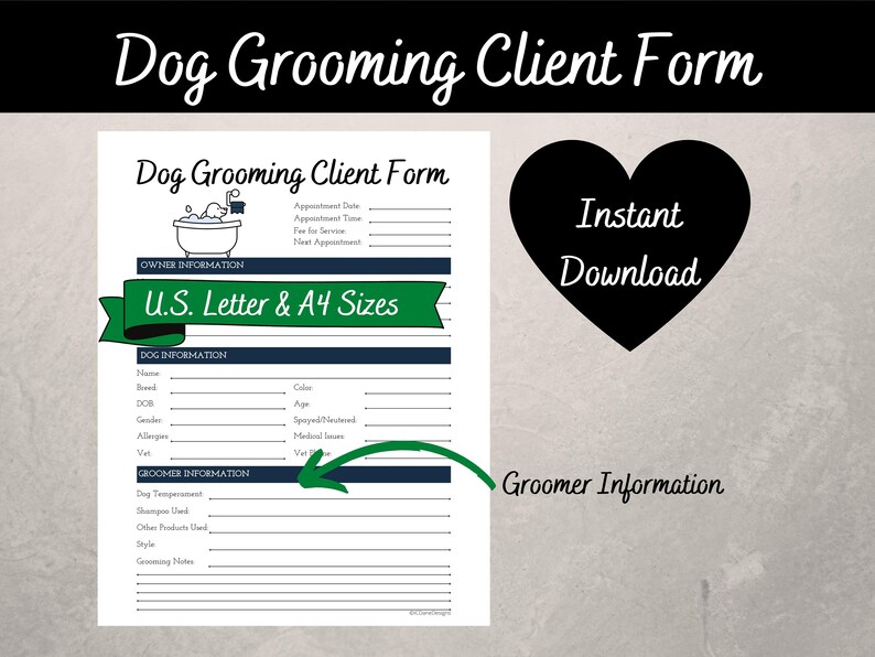 Dog Grooming Client Form Dog Grooming Business Form Dog Etsy