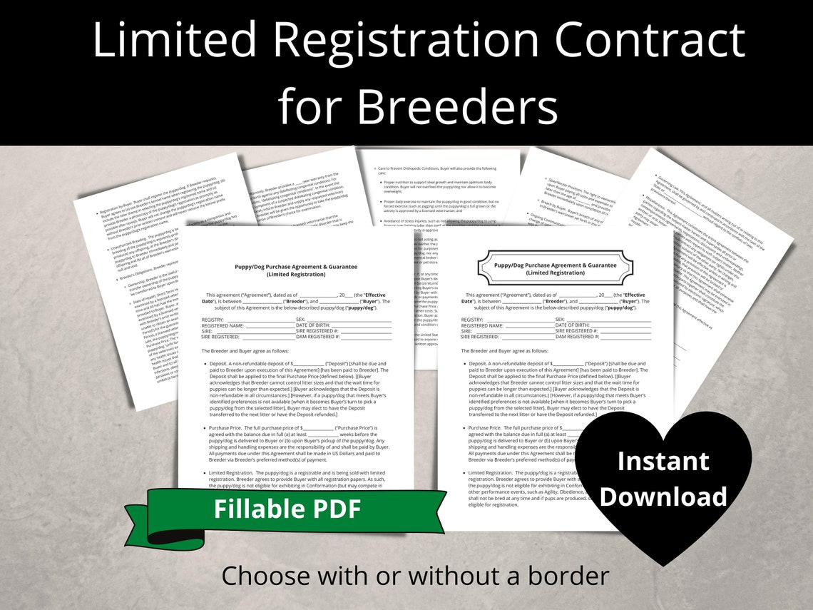 Dog Breeder Contract Limited Registration Puppy Contract Etsy