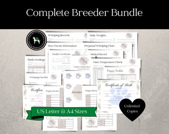 Complete Dog Breeder Bundle, Breeder Forms, Whelping Charts, Puppy Records, Whelping Records, Puppy Medical Records, Puppy Charts