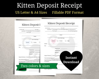 Kitten Deposit Receipt for Cat Breeders (Fillable PDF)
