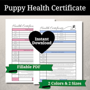 Certificado de salud del cachorro imprimible / PDF editable / Certificado de salud del veterinario / Registro de salud del cachorro