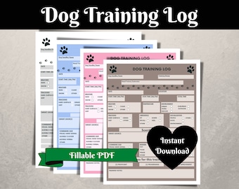 Dog Training Log,  Dog Training Planner, Dog Handler Form, Training Tracker, Printable Dog Training Worksheet,PDF Fillable Training Form