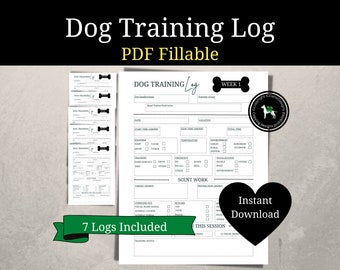 Dog Training Log,  Puppy Training Log, Dog Training Planner, Service Dog, Working Dog, Training Forms