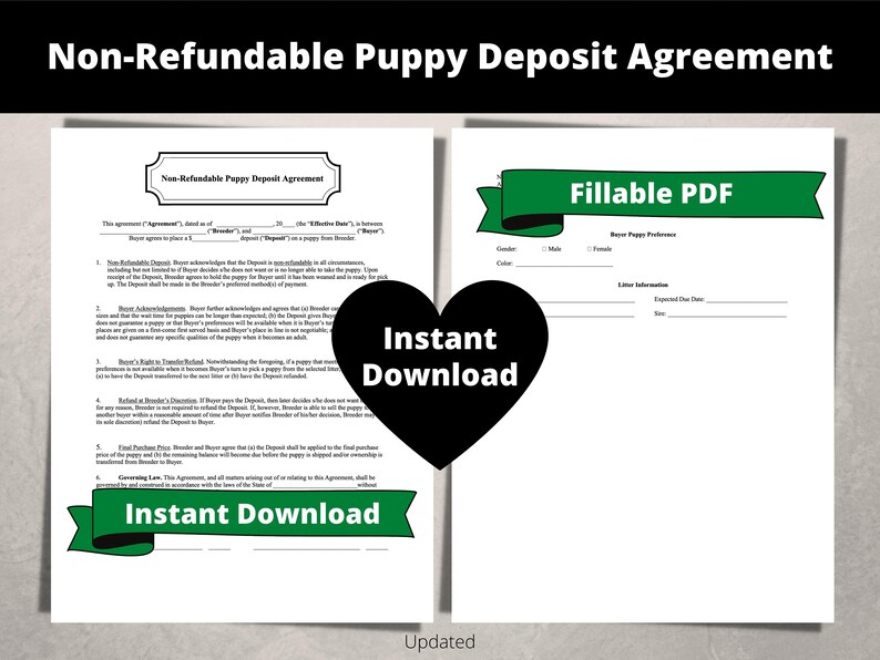 Dog Breeder Contract Pet Non refundable Deposit Agreement Etsy