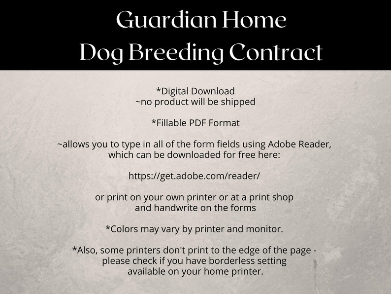 Guardian Home Dog Breeding Contract Fillable PDF Instant Download Etsy