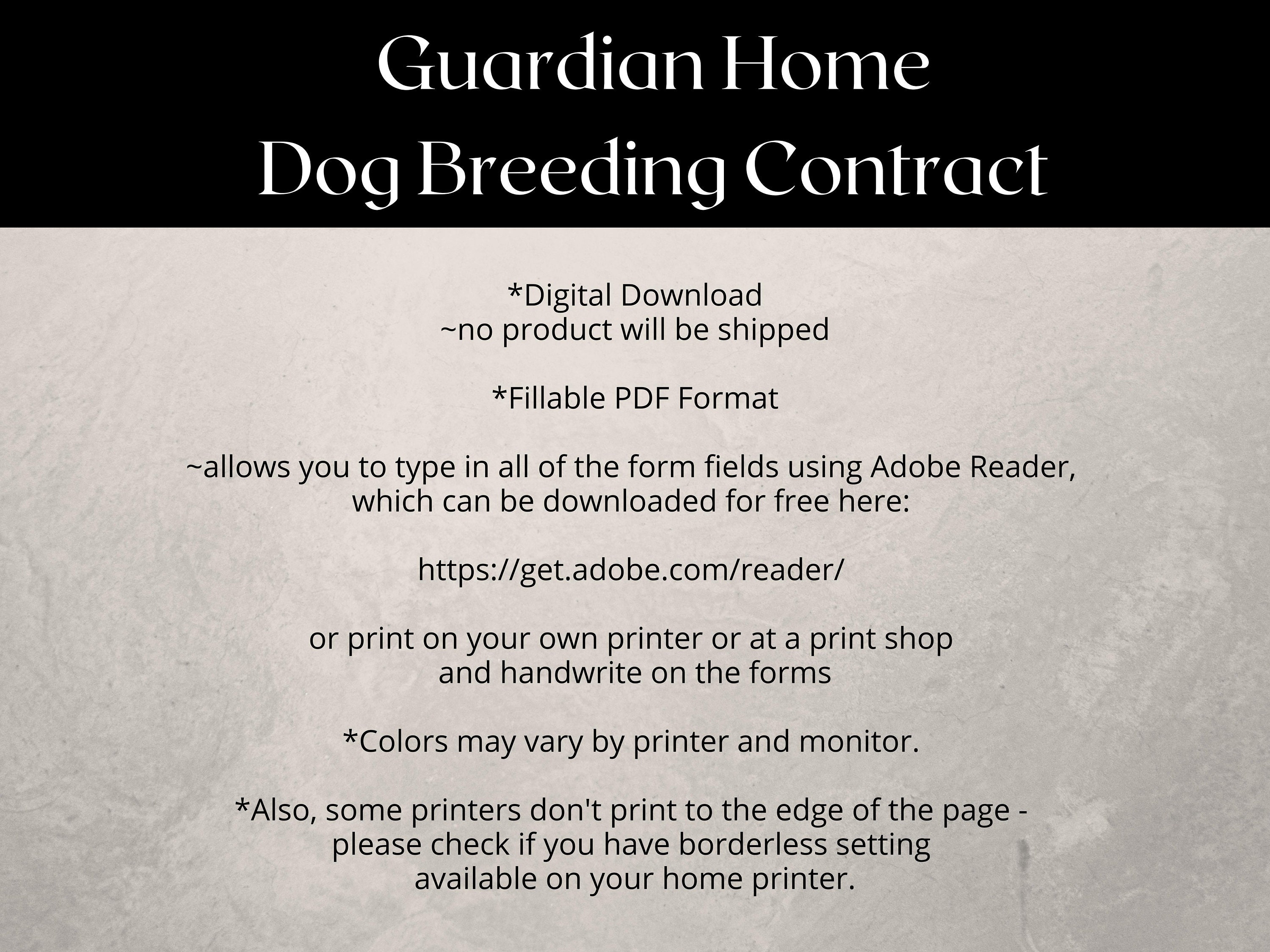 Guardian Home Dog Breeding Contract Fillable PDF Instant Download Etsy