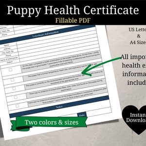 Printable Puppy Health Certificate | Editable PDF | Veterinarian Health Certificate | Puppy ...