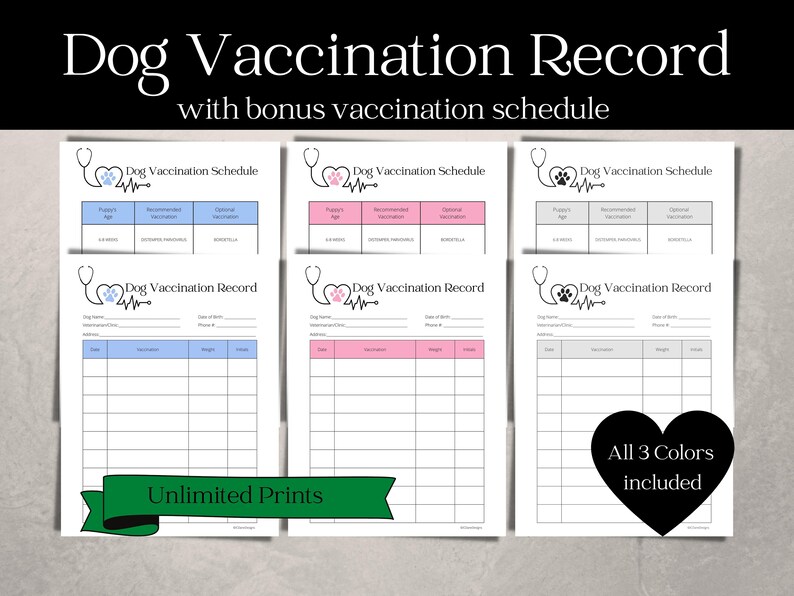 Buy Dog Vaccination Record With Bonus Vaccination Schedule Dog Canine