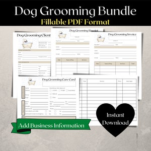 Dog Grooming Business Bundle|Dog Grooming Client Form|Dog Grooming Business Forms|Pet Business Invoice & Receipt|Pet Service Forms|Care Card