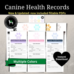 Dog Canine Health Vaccination Record, Vet Visit, Vet Record, Puppy Vaccination Record, Dog Health Record, Puppy Immunization Record